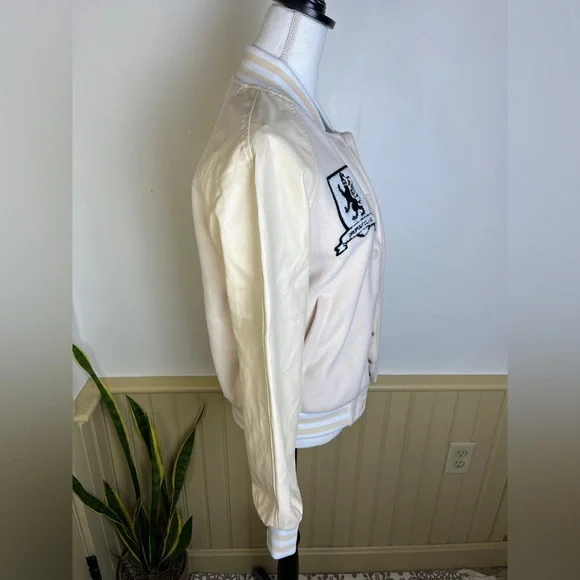 AKIRA Art School Varsity Jacket S Cream White Dropout Class Patches Indie Punk - Picture 5 of 14